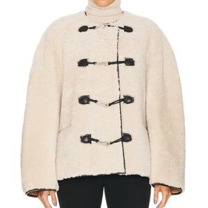 Zara Cream Faux Shearling Toggle Jacket with Black Trim